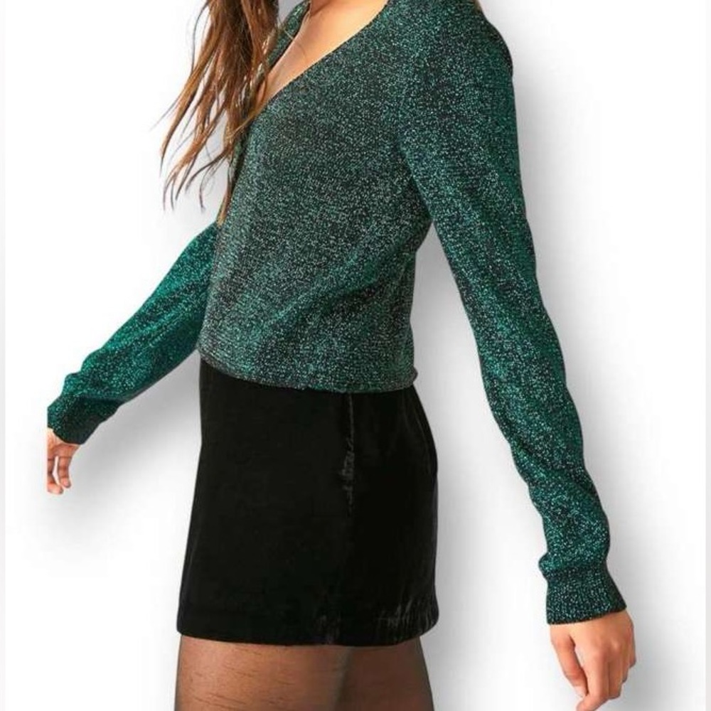 FREE PEOPLE Emmaline Metallic Cardigan Sweater in Alpine Combo - Picture 2 of 13